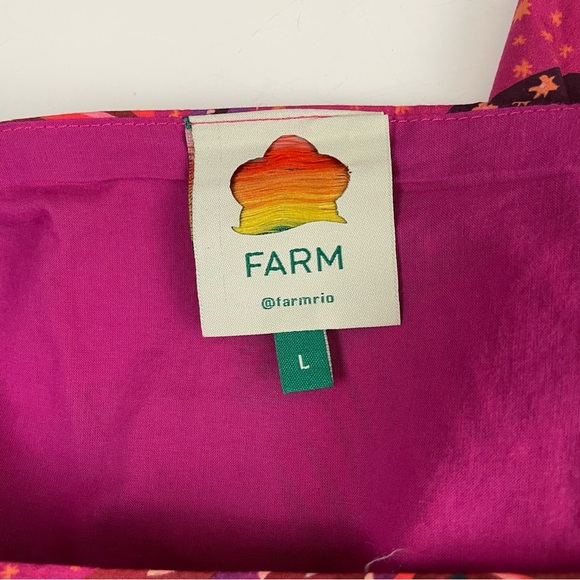 FARM Rio Pink Wild Bananas Ruffle Midi Dress Large NWOT - Picture 9 of 14